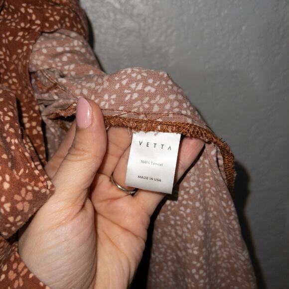 New Vetta Brown Blossom Print The Flutter Sleeve Wrap Dress Size XS - Picture 11 of 11